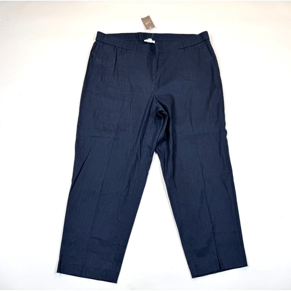 J Jill Linen Stretch Tapered Pants Women XLP NWT Elastic Waist Pockets Navy
